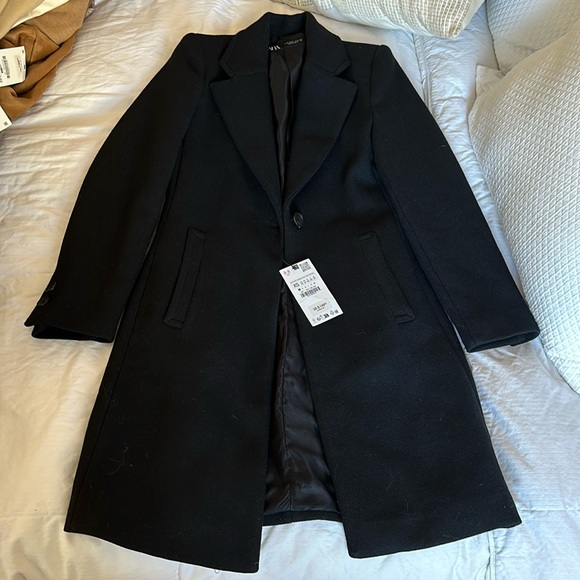 Zara felt texture wool blend coat peacoat jacket black small 8431/102 - Picture 16 of 16